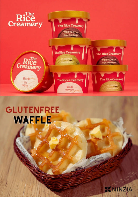 NINZIA and The Rice Creamery Collaboration, Glutenfree Konjac Waffle with Plant-Based Rice Ice Cream