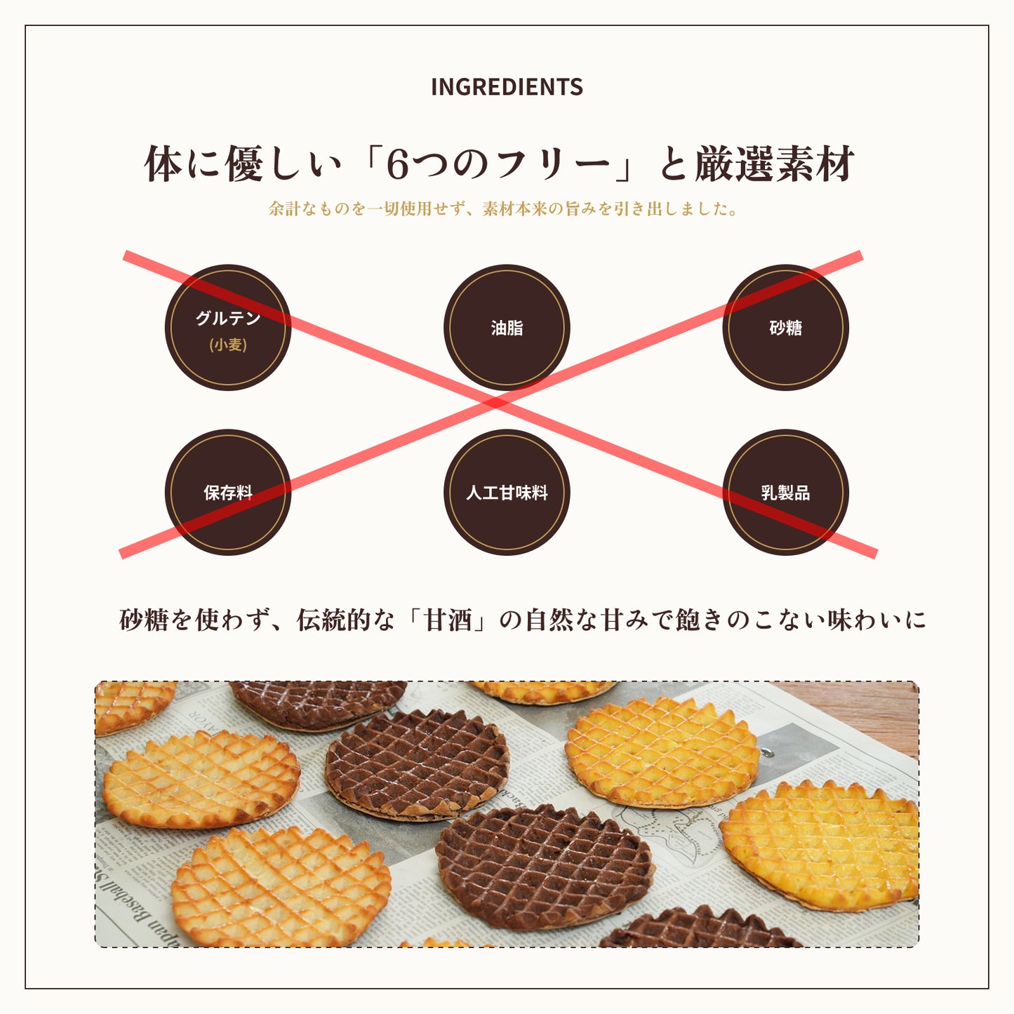 【6月下旬発送・予約商品】 グルテンフリーワッフルココア味（30枚入り）