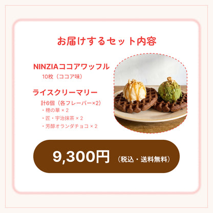 【6月下旬発送・予約商品】ギフト包装込み：The Rice Creamery×NINZIA 「モチリッチ ココアワッフルアイスセット」